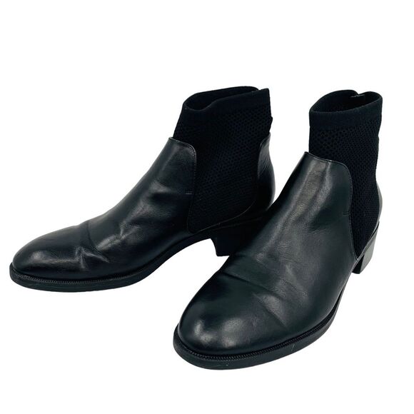 Zara Black Leather Low Heel Sock Style Chelsea Ankle Boots - Picture 4 of 11